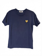 PLAY COMME des GARÇONS T-Shirt Navy Gold Heart Logo Size L - Image 1