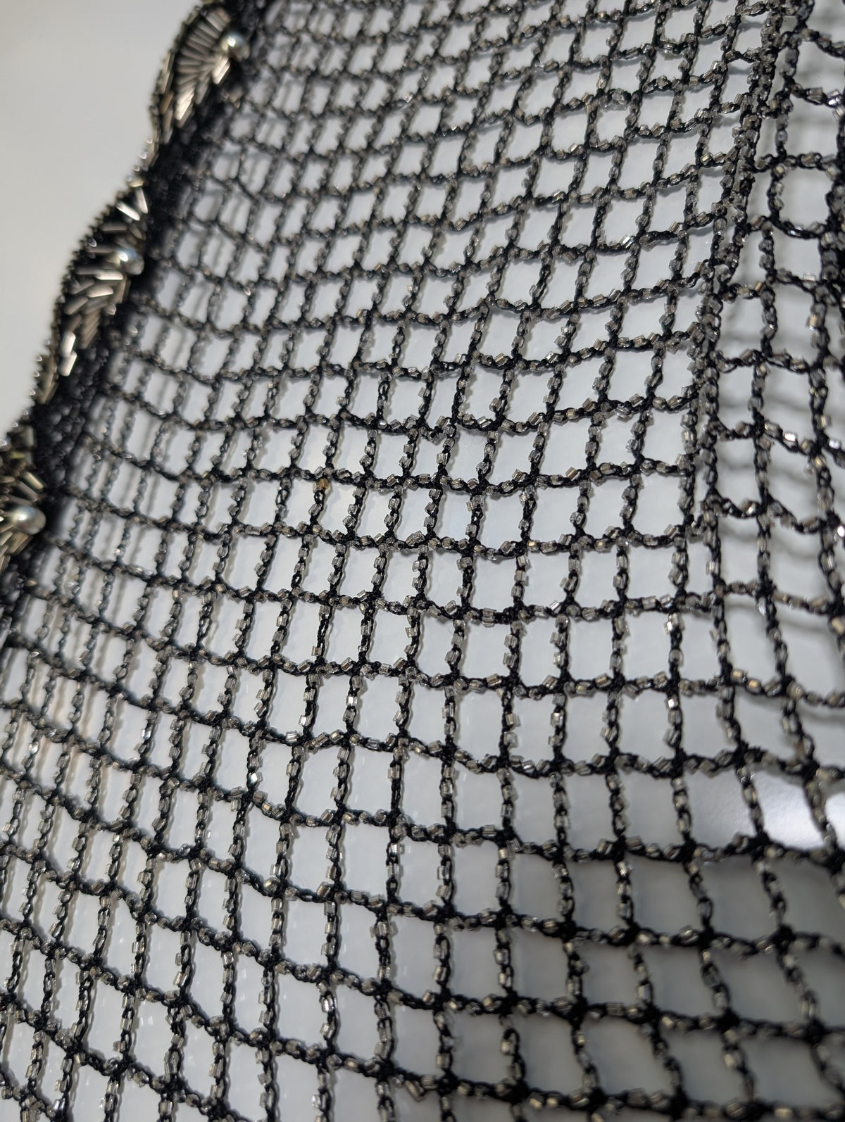 Vintage Black Beaded Crochet Triangle Shawl Wrap - Image 3