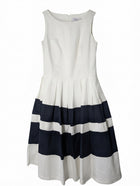Pringle of Scotland Sleeveless Striped Fit and Flare Dress Navy Blue and White Size 10 - Image 1
