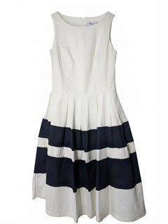 Pringle of Scotland Sleeveless Striped Fit and Flare Dress Navy Blue and White Size 10 - Image 1
