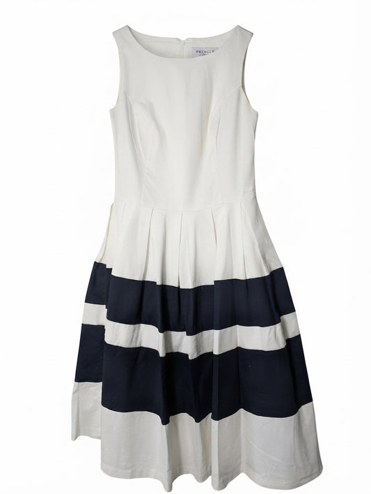 Pringle of Scotland Sleeveless Striped Fit and Flare Dress Navy Blue and White Size 10 - Image 1