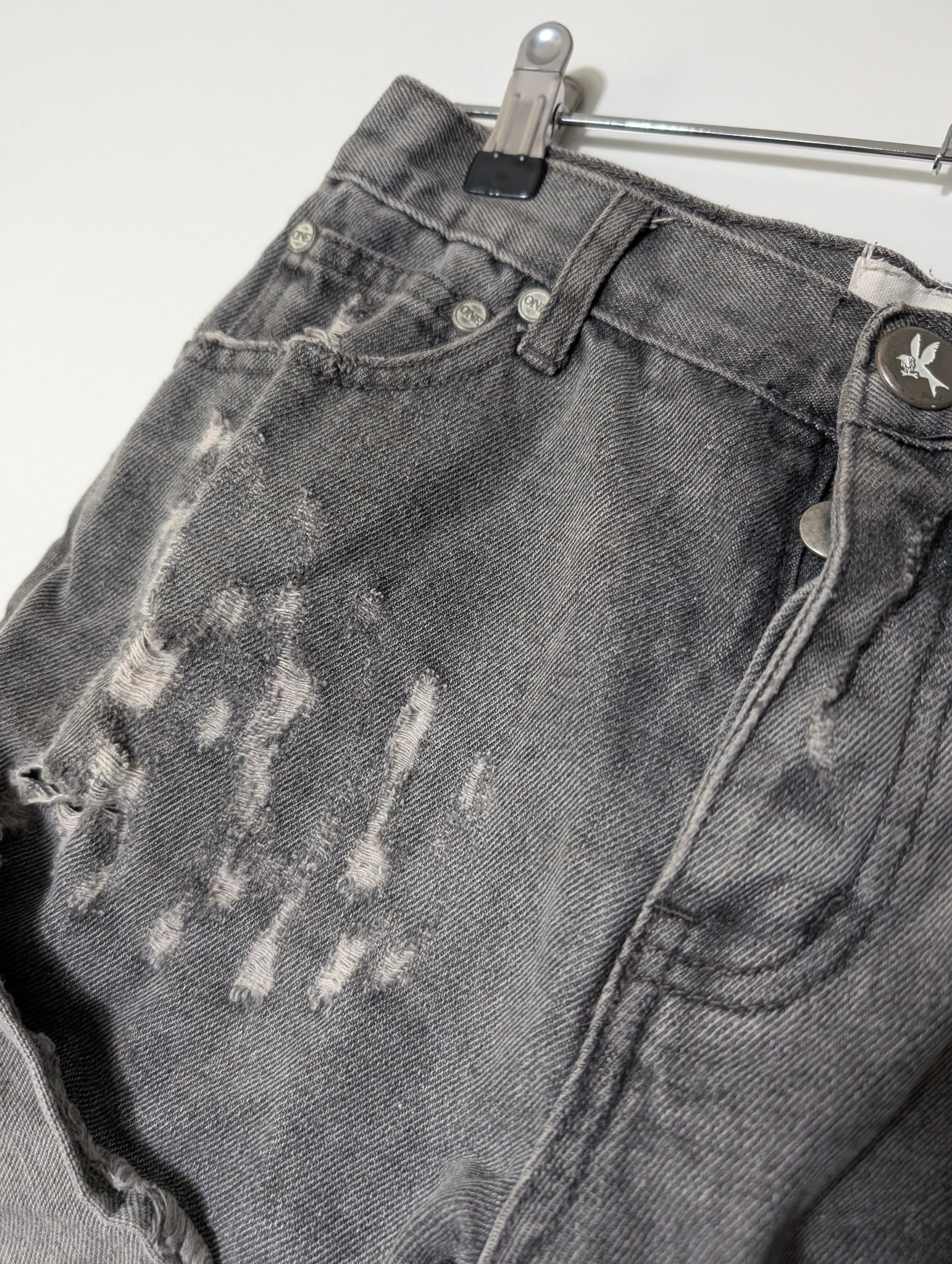 One Teaspoon Hawks Denim Shorts Distressed Grey - Image 3