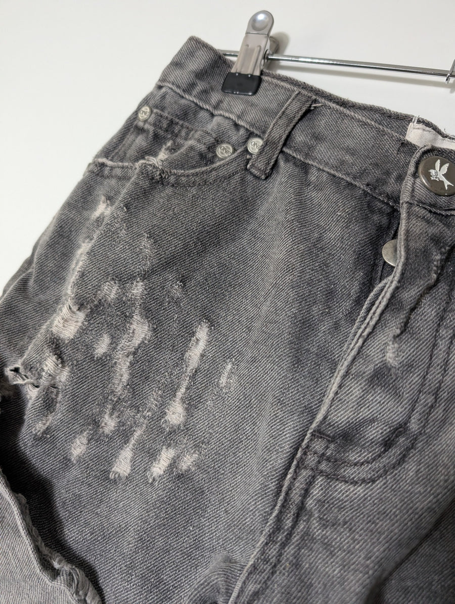 One Teaspoon Hawks Denim Shorts Distressed Grey - Image 3