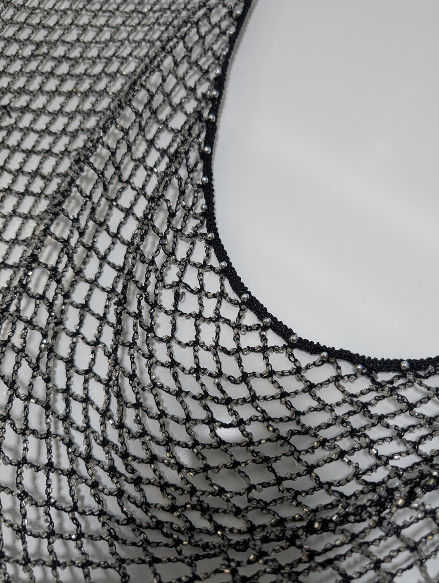 Vintage Black Beaded Crochet Triangle Shawl Wrap - Image 4