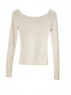 Assembly Label Ribbed Long Sleeve Off-Shoulder Top Cream Size 14 - Image 1