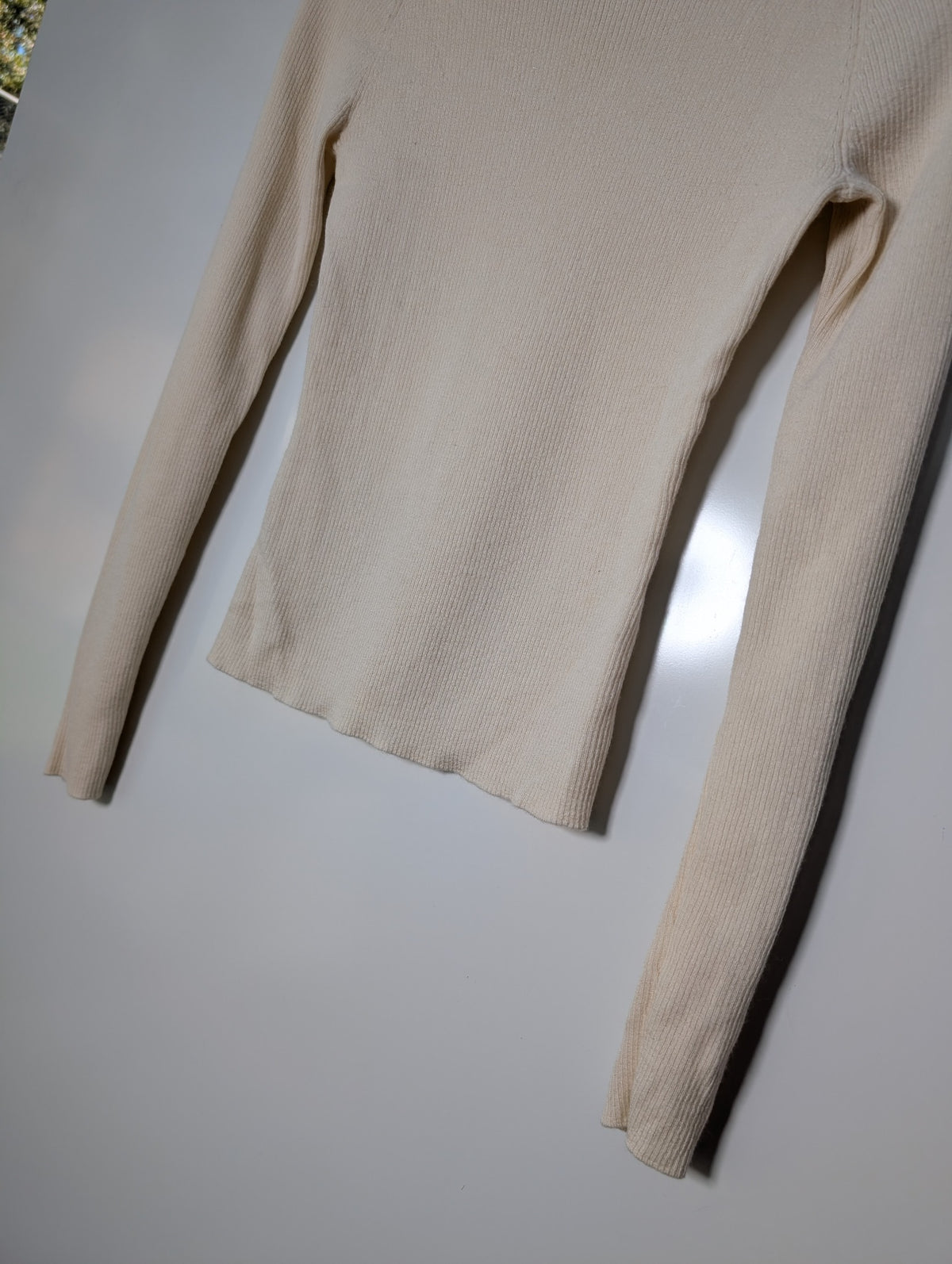 Assembly Label Ribbed Long Sleeve Off-Shoulder Top Cream Size 14 - Image 2