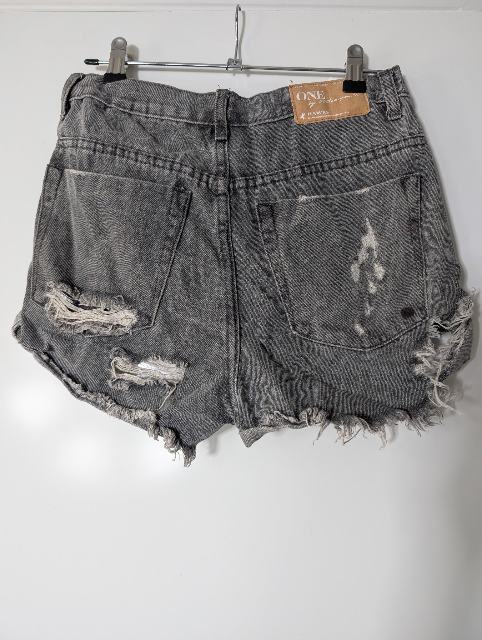 One Teaspoon Hawks Denim Shorts Distressed Grey - Image 5
