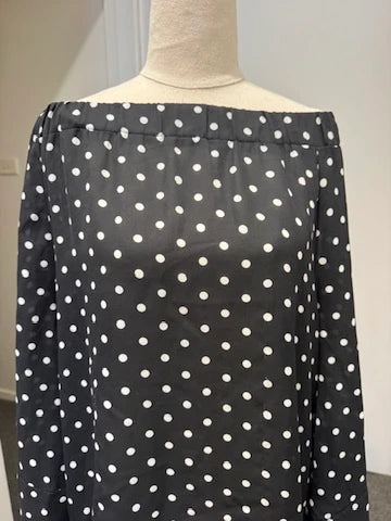 One Teaspoon Black and White Polka Dot Off-the-Shoulder Long Sleeve Top - Image 5