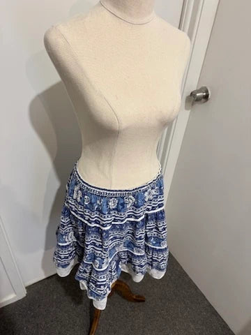 L and J Creation Provence Blue Floral Tiered Skirt - Image 2