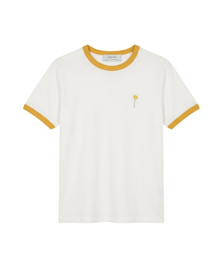 Auguste White Ringer T-Shirt with Mustard Yellow Trim - Image 1