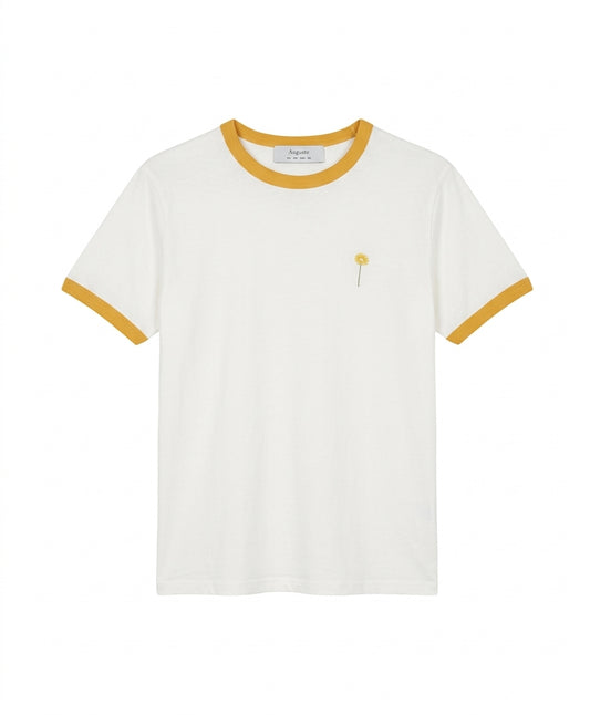Auguste White Ringer T-Shirt with Mustard Yellow Trim - Image 1