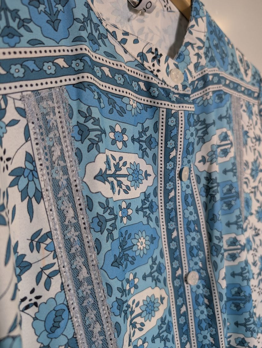 Misslook Blue & White Floral Button-Down Midi Dress With Bell Sleeves - Image 2