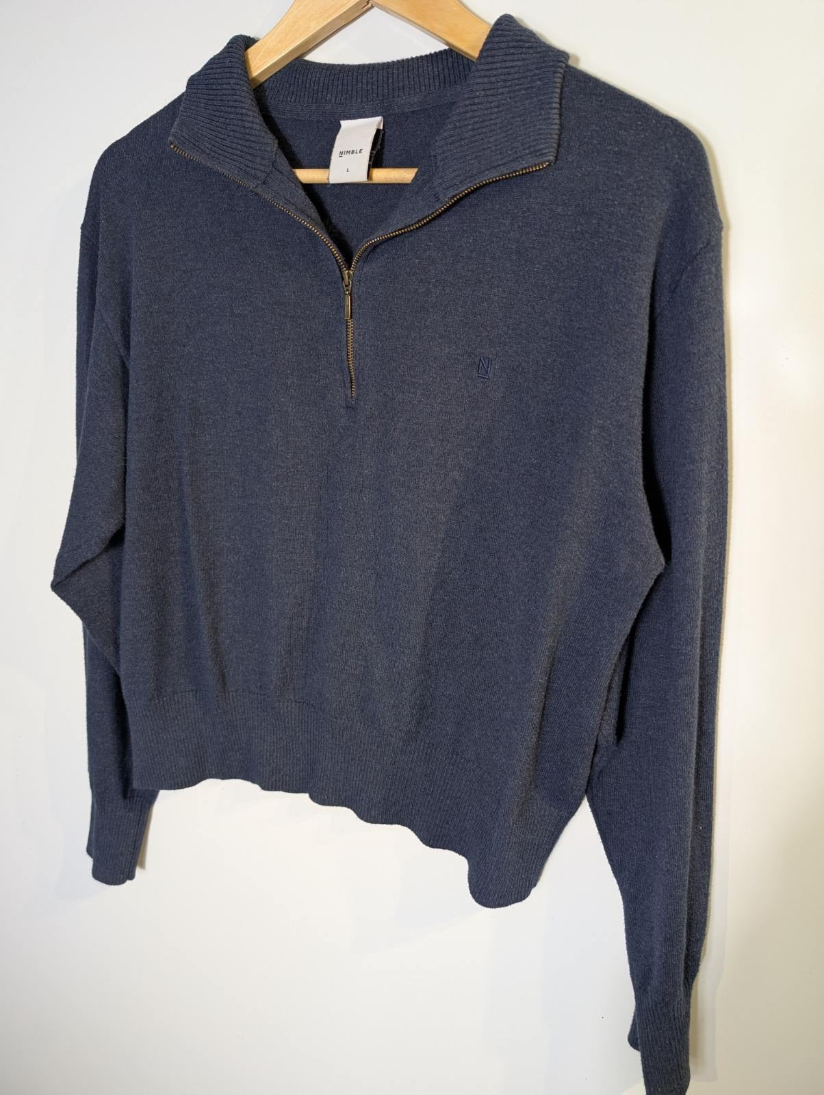 Nimble Men's Quarter-Zip Mock Neck Sweater - Blue Size Large - Image 9