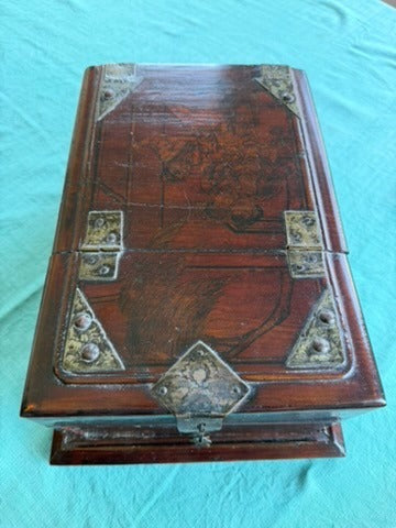 Vintage Chinese Rosewood Jewelry Box Shou Symbol Brass Hardware - Image 9