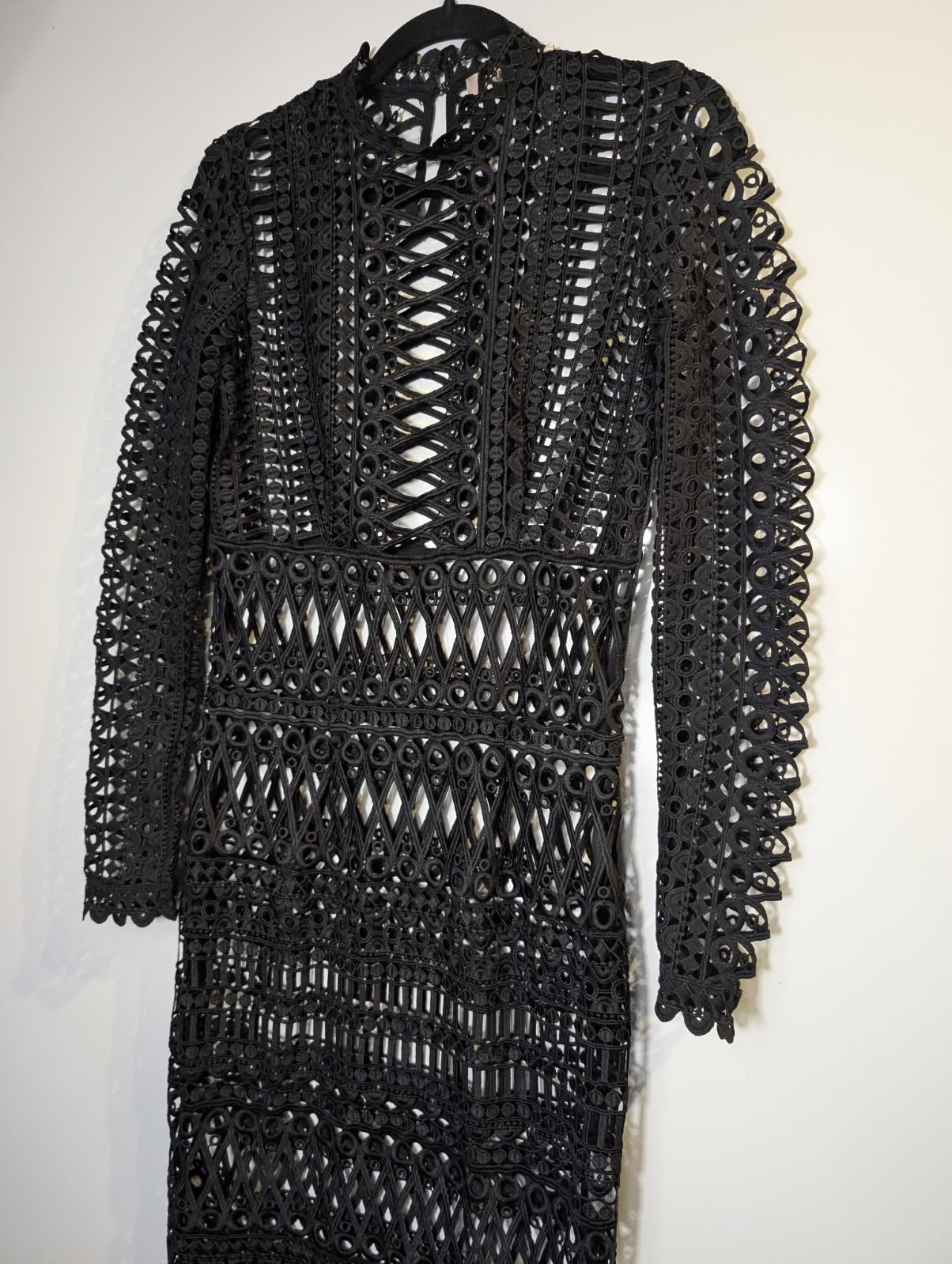 Shakuhachi Guipure Lace Long Sleeve Midi Dress Black US 4 / AU 8 - Image 4