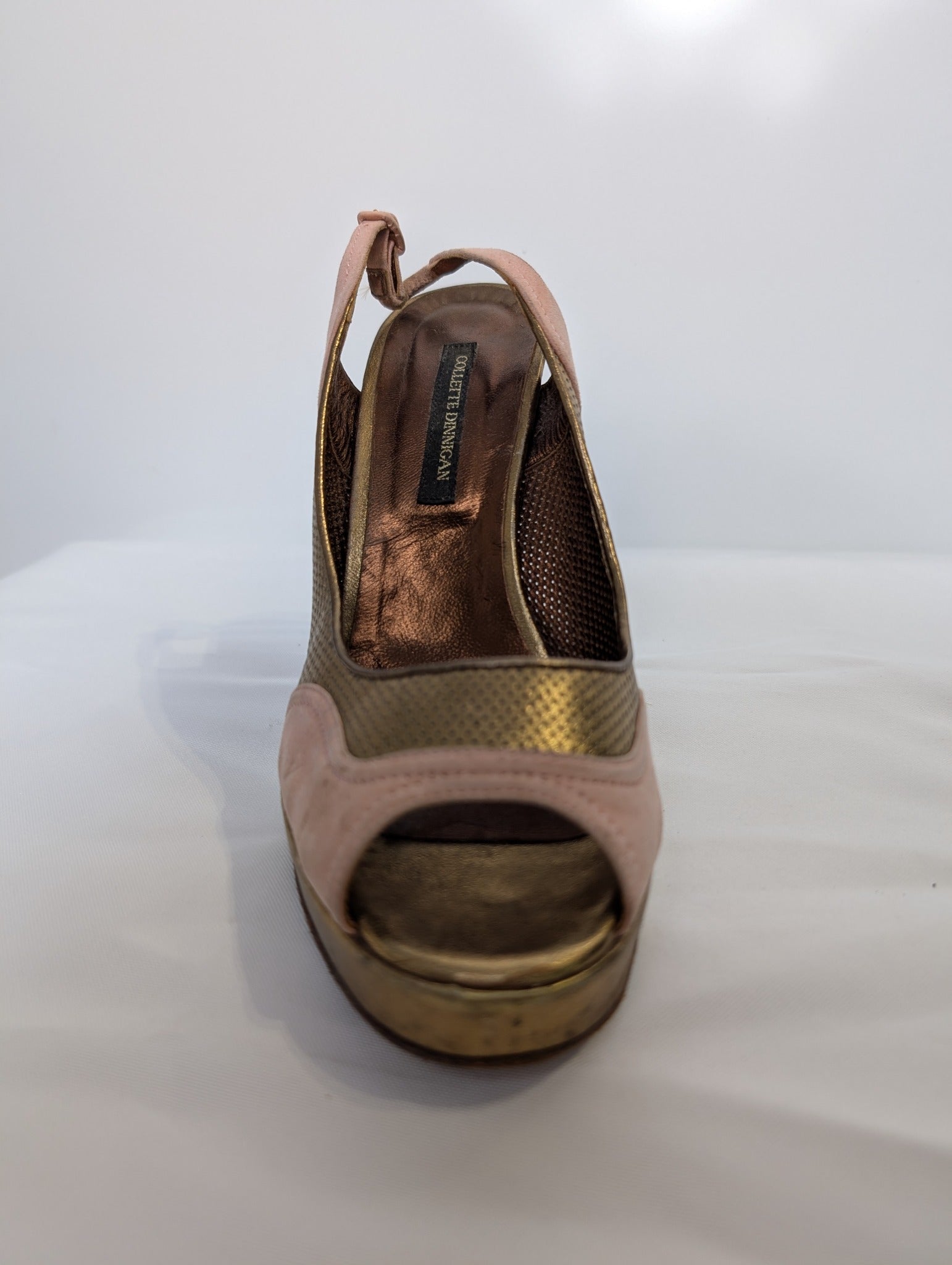 Collette Dinnigan Peep Toe Slingback Heels Gold and Pink EU 41 - Image 5