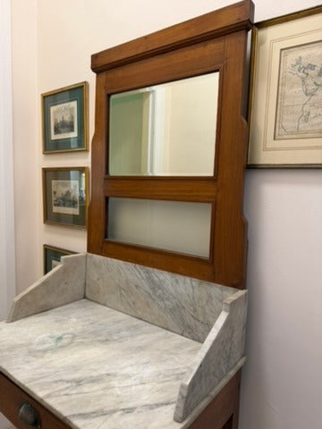Antique Timber Washstand with Marble Top and Mirror - Image 9