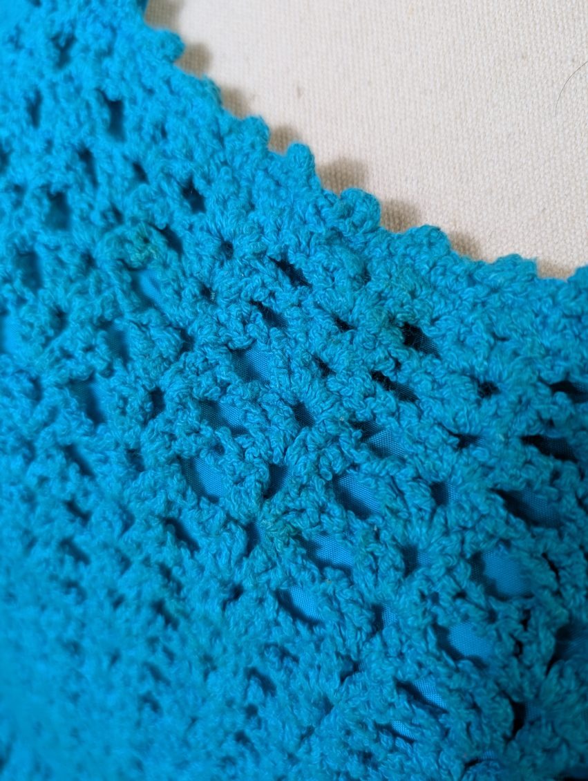 Vintage Handmade Crochet Maxi Dress - Vibrant Blue Long Sleeve - Image 9