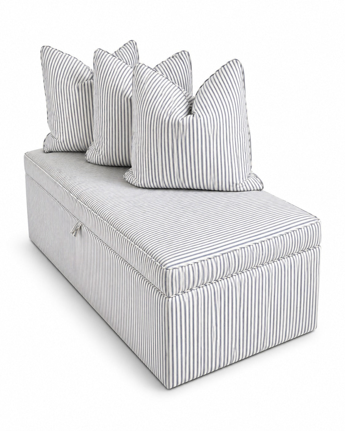 Custom Upholstered Storage Ottoman Bench - Blue & White Stripe - Image 1