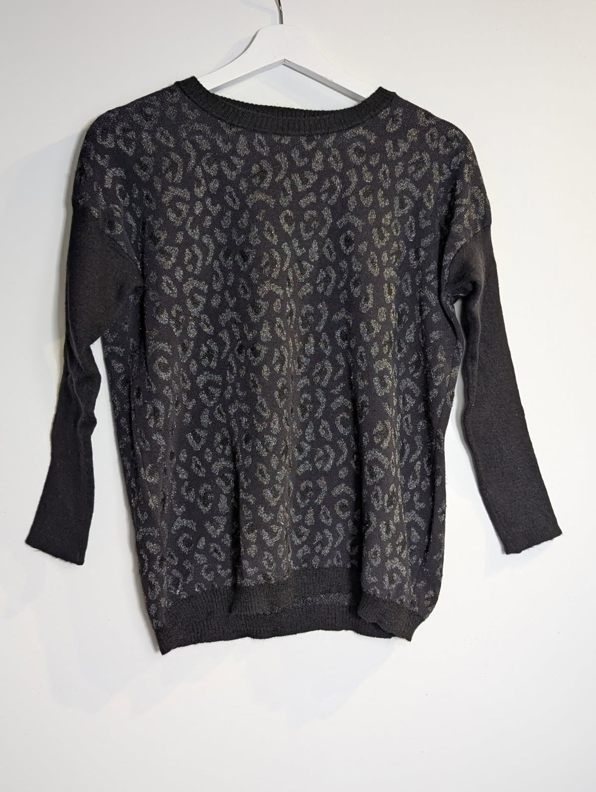 The Kooples Metallic Leopard Print Sweater Black Silver Size M - Image 3