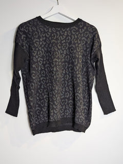 The Kooples Metallic Leopard Print Sweater Black Silver Size M - Image 3