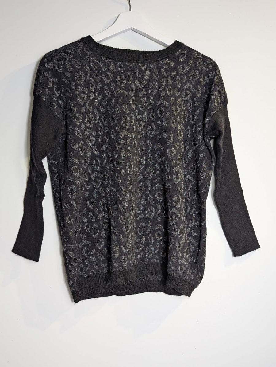 The Kooples Metallic Leopard Print Sweater Black Silver Size M - Image 3