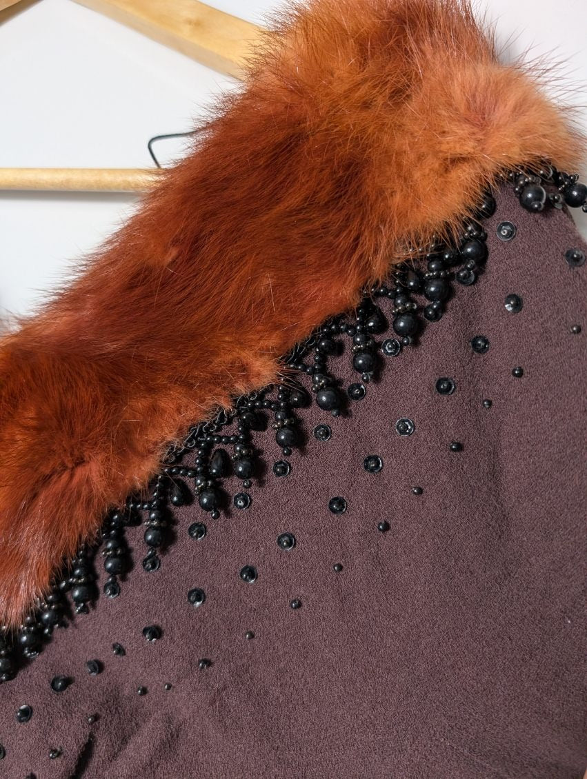 Vintage Raoul Couture Brown Wool Evening Dress with Faux Fur Collar - Image 9
