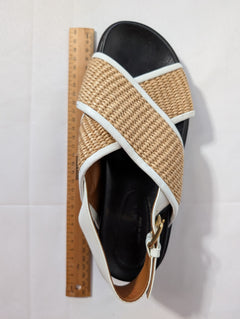 Marni Raffia and Leather Slingback Sandals Beige and White - Image 9