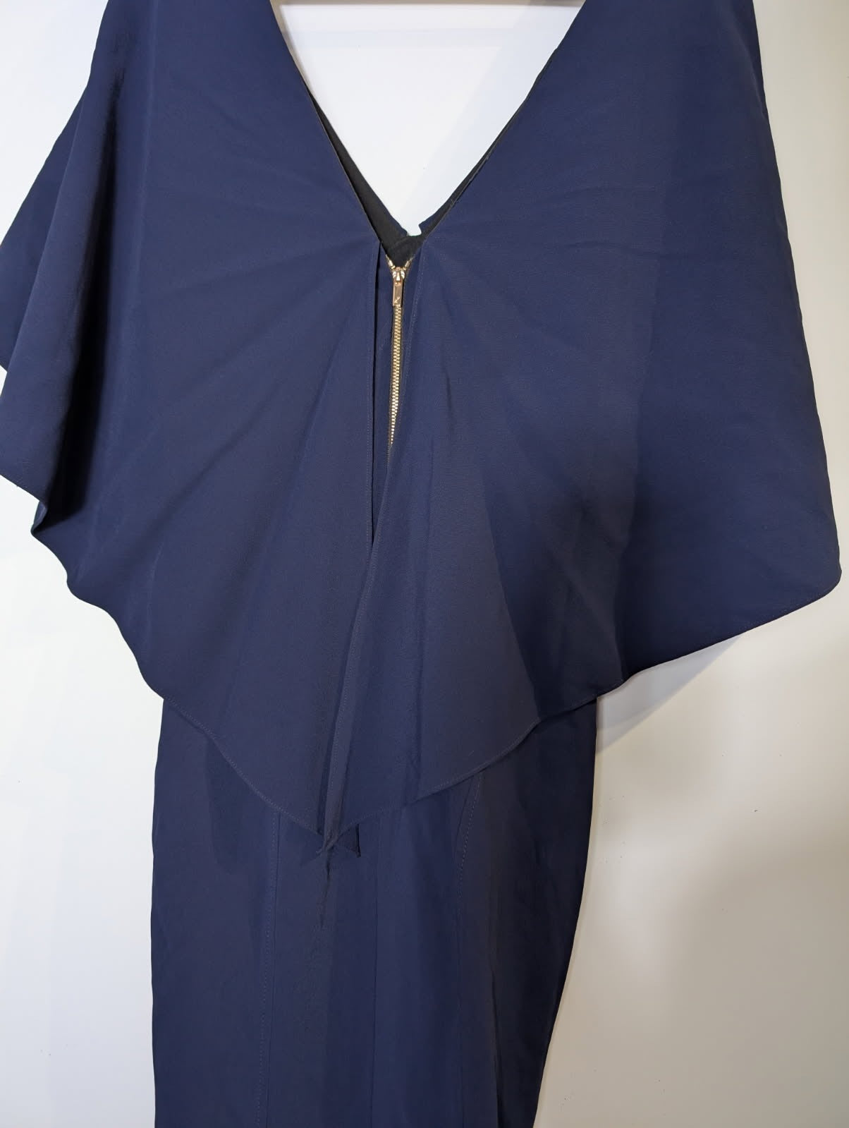 Ginger & Smart Navy Blue Maxi Dress - Elegant V-Neck Cape Detail - Image 9
