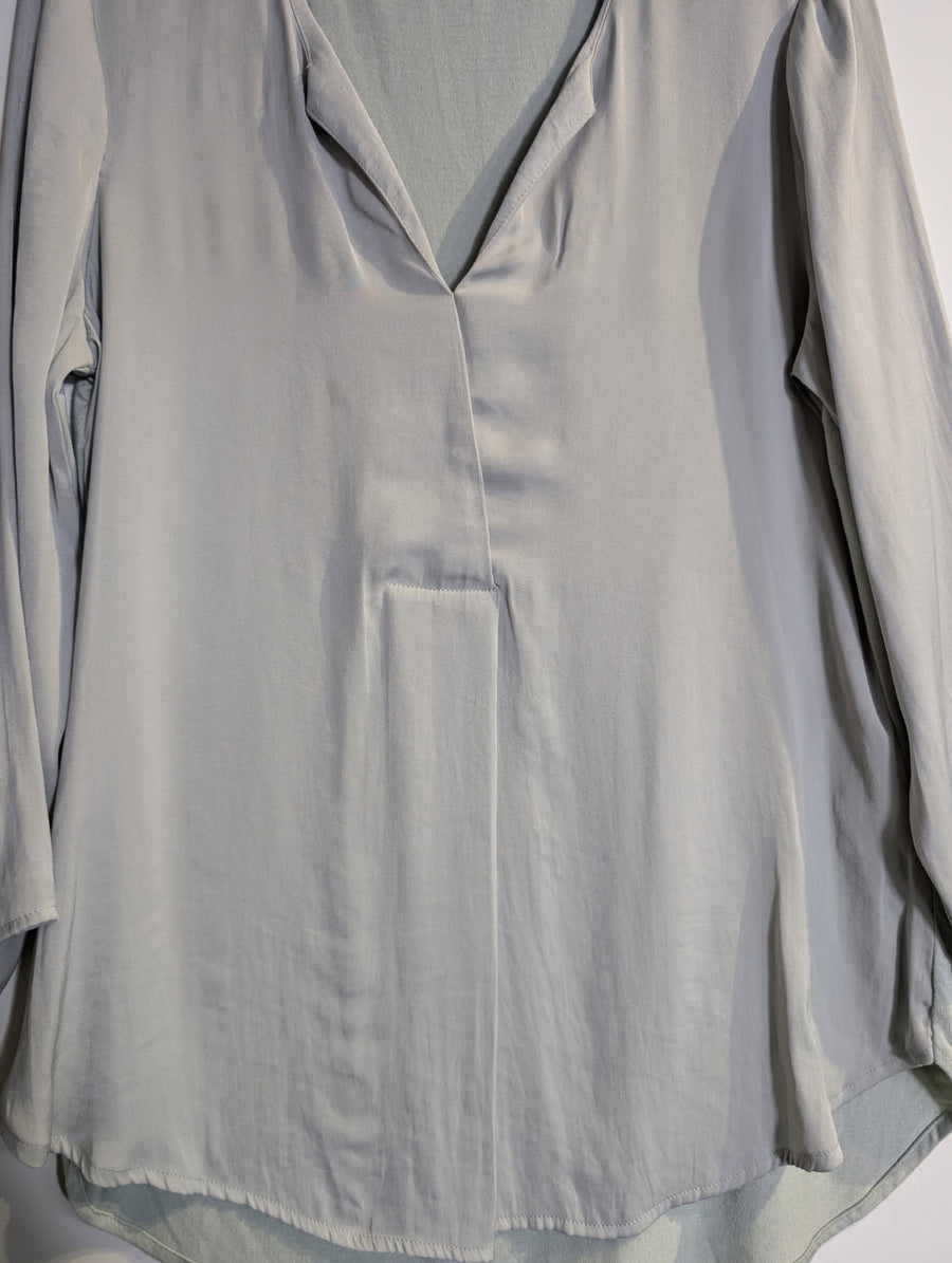 Witchery Women's V-Neck Long Sleeve Satin Blouse Sage Green XS - Image 2
