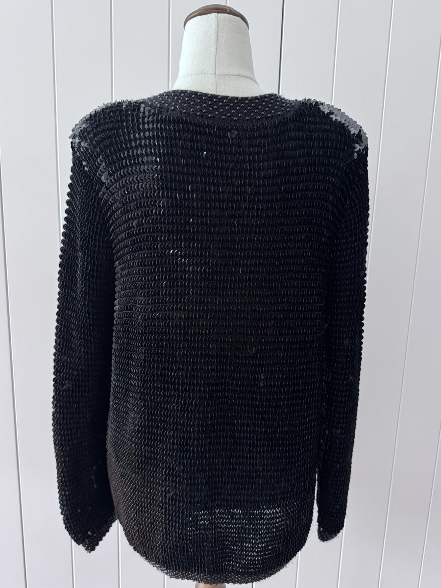 Champaign Vintage Black Sequin Cardigan Jacket - Embellished Knit - Image 9