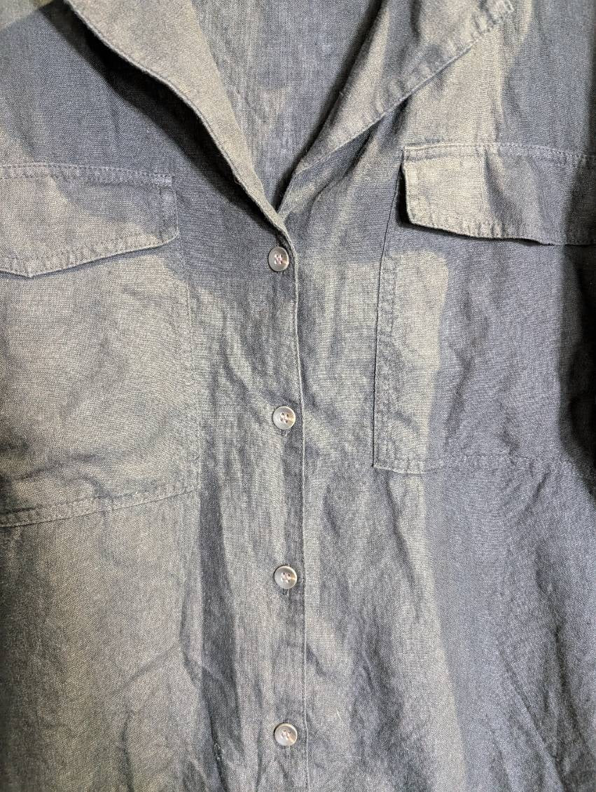 Country Road Organic Linen Short Sleeve Shirt Dark Grey Size 14 - Image 9