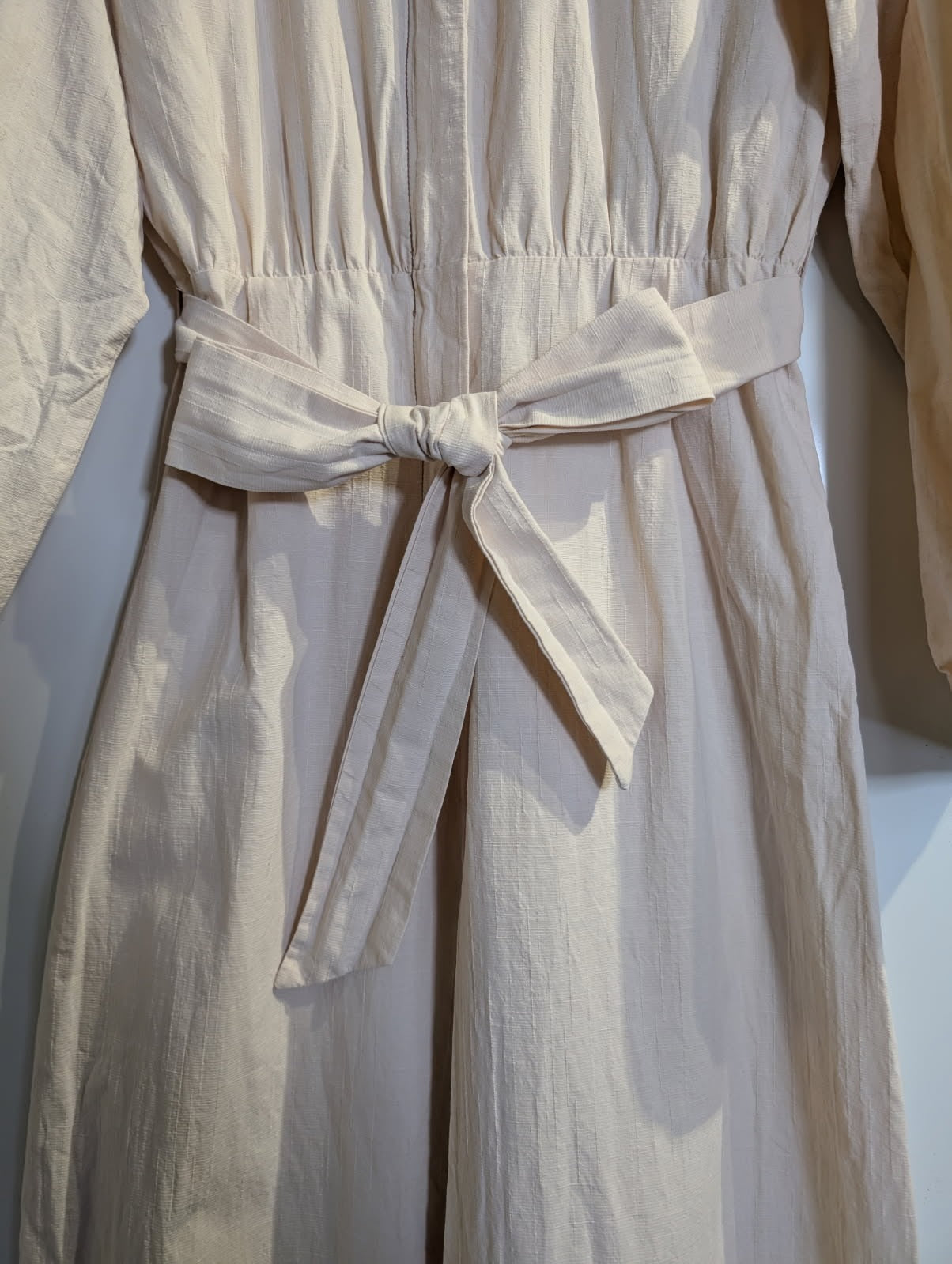 The Fated Long Sleeve Midi Dress Beige With Waist Tie - Image 9