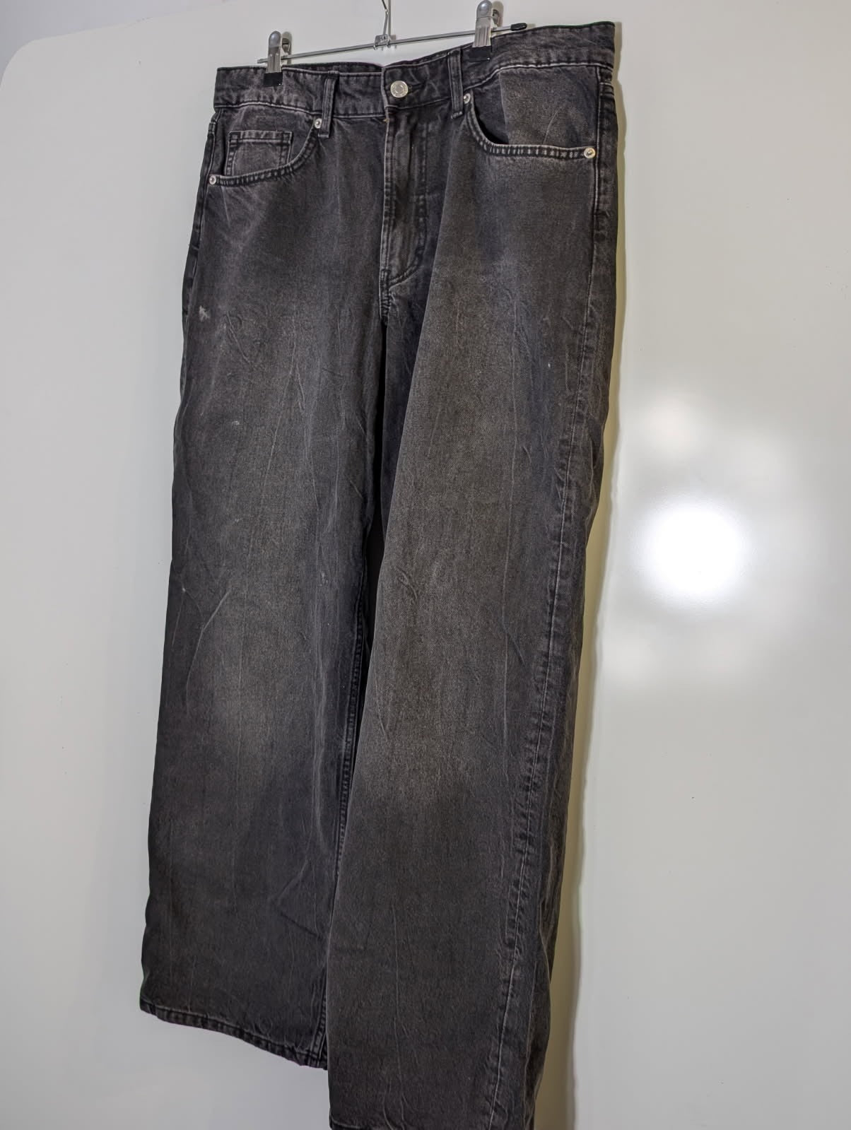 H&M Baggy Wide Loose Fit Jeans - Black Denim - Image 9