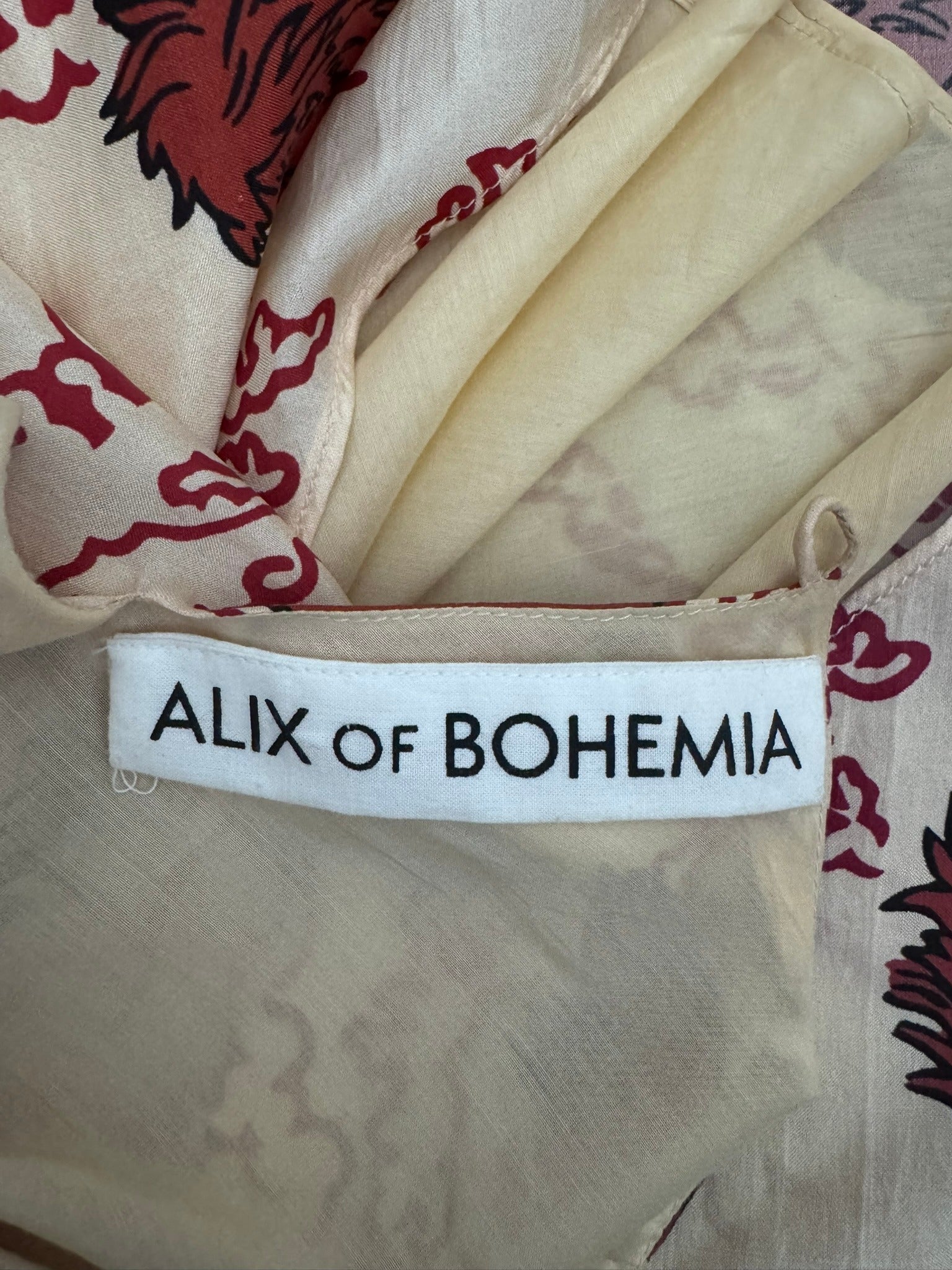 Alix Of Bohemia Silk Dress - Cream & Red Horse Print Size S - Image 9