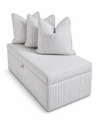 Custom Upholstered Storage Ottoman Bench - Blue & White Stripe - Image 1