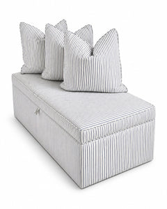 Custom Upholstered Storage Ottoman Bench - Blue & White Stripe - Image 1