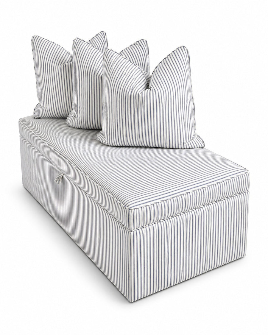 Custom Upholstered Storage Ottoman Bench - Blue & White Stripe - Image 1