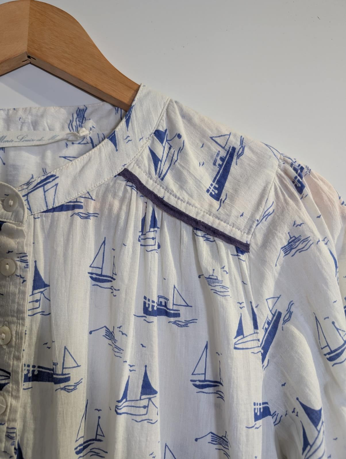 Marie Louise de Mar Sailboat Print Nightshirt White/Blue - Image 9