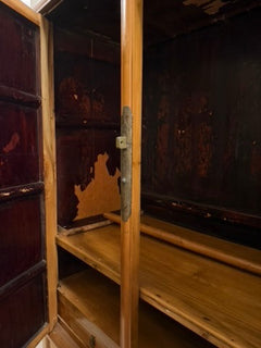 Vintage Asian-Style Wooden Armoire with Brass Hardware Brown - Image 9