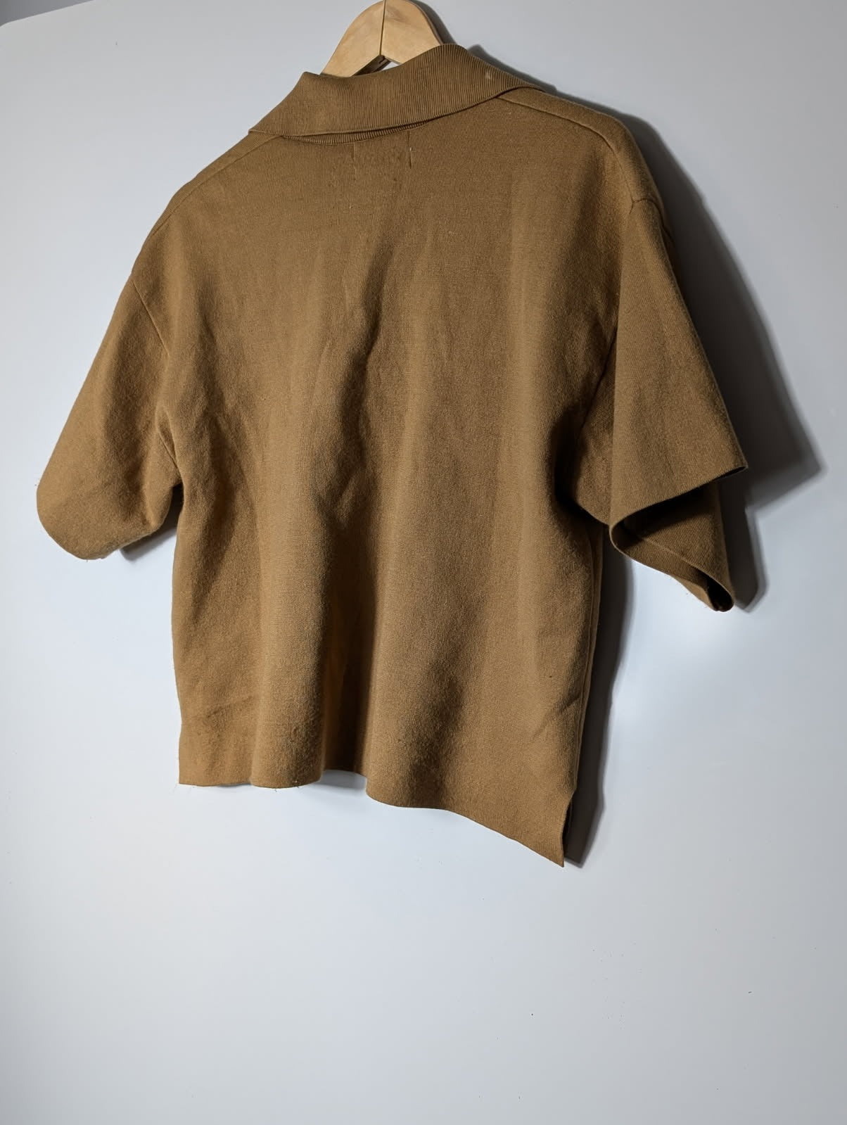 H&M Silk Blend Knit Polo Shirt Tan Women's XS - Image 9