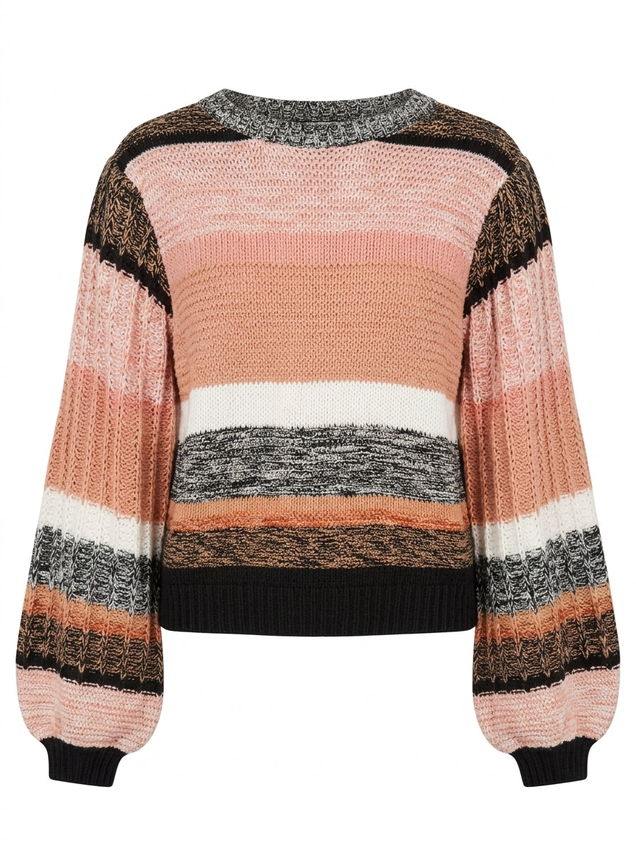 Piper Striped Balloon Sleeve Sweater Pink Multi Size M