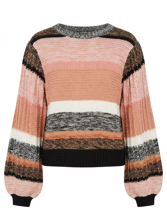 Piper Striped Balloon Sleeve Sweater Pink Multi Size M - Image 1