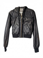 MIKE & CHRIS Leather Hooded Bomber Jacket Black - Image 1