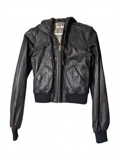 MIKE & CHRIS Leather Hooded Bomber Jacket Black - Image 1