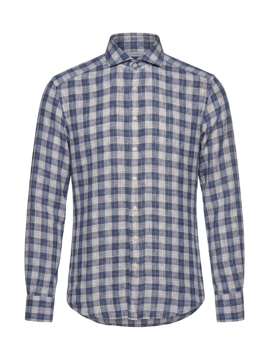 Suitsupply Men's Blue and White Check Pure Linen Shirt - Slim Fit - Image 1