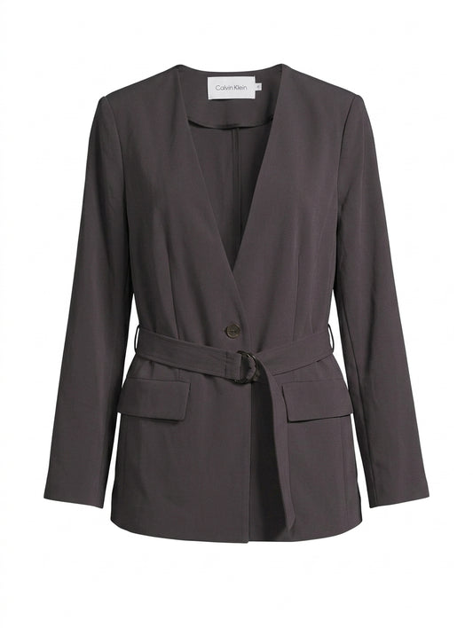 Calvin Klein Women's Open Front Belted Blazer Dark Grey Size 38 - Image 1