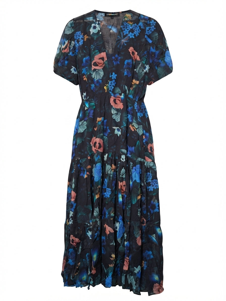GINGER&SMART Floral Midi Dress Black Blue Pink Size 8 - Image 1