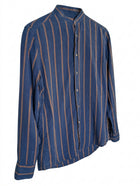 Bastoncino Men's Linen Mandarin Collar Shirt Blue & Tan Striped - Image 1