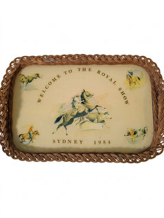 Vintage 1954 Sydney Royal Show Wicker-Rimmed Serving Tray - Image 1